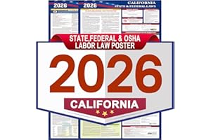 SADOUP 2026 California State and Federal Labor Laws Poster-English Version,OSHA Workplace Compliant,2PCS Folded,All in One Required Compliance Posting 17" x 40" Laminated