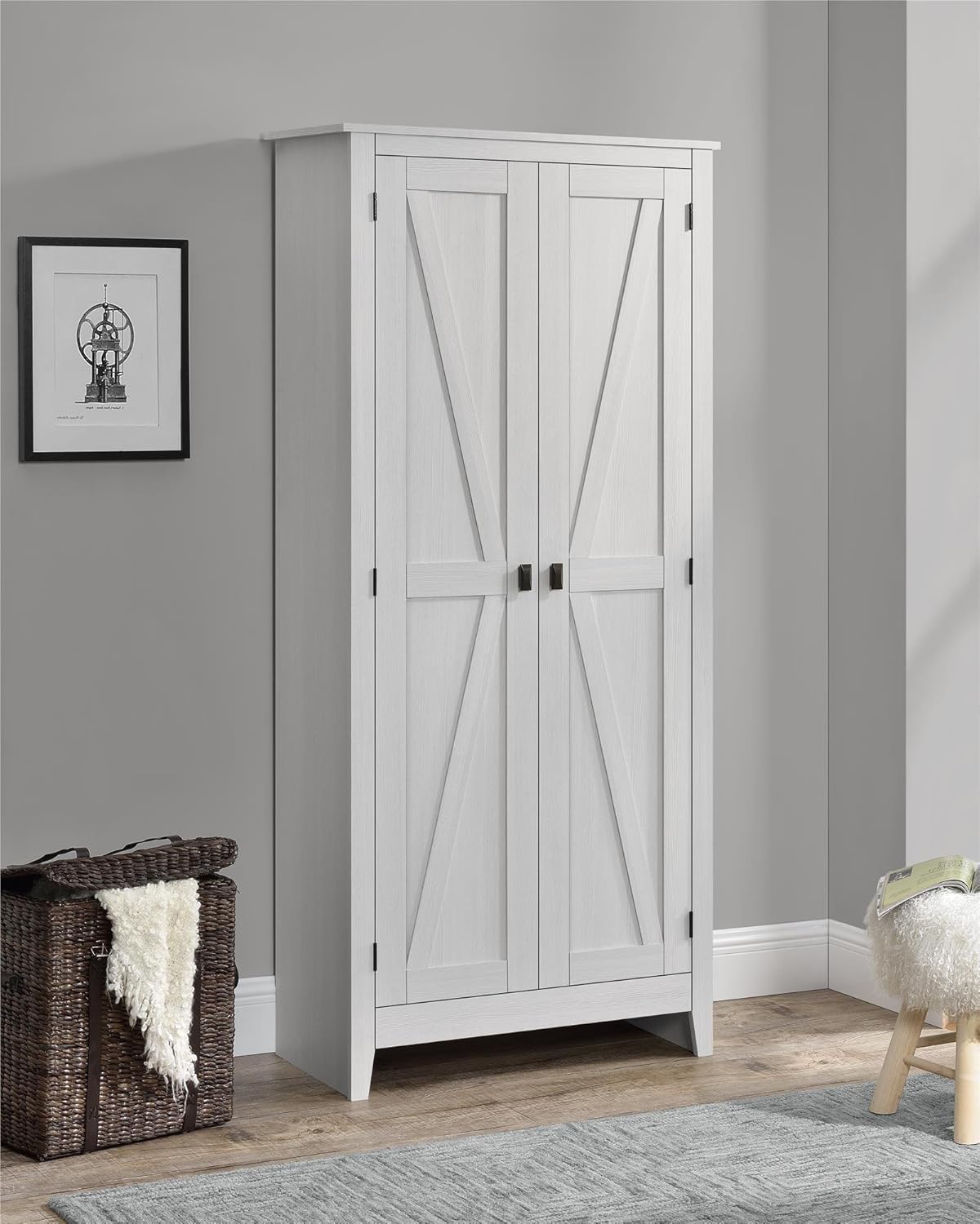 large freestanding pantry cabinet on Rustic Off White Farm Barn Door Storage Cabinet Shabby Large 72 Kitchen Pantry Ebay