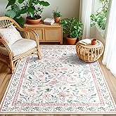SHACOS 4x6 Boho Area Rugs for Living Room, Machine Washable Floral Carpet for Bedroom Non Slip Soft Nursery Rugs for Kids Room Dining Room Entryway Indoor, Pink