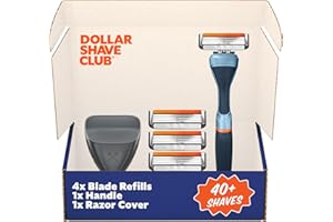 Dollar Shave Club | Travel Shave Set | 4 Swift Rinse Refill Cartridges, 1 Handle (Blue), 1 Razor Cover