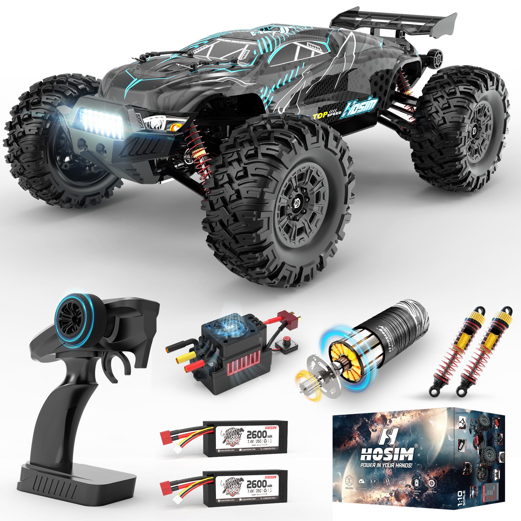 Photo 1 of Hosim 1:10 RC Truck, Brushless RC Car for Adults, 68KM/H High-Speed Monster Truck Toy Large Remote Control Car, Waterproof Fast RC Cars, 4WD All Terrain Off Road RC Trucks 3S Batteries X07W