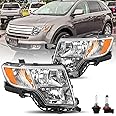 JSBOYAT Headlights Assembly w/Bulbs for 2007-2010 Ford Edge [Halogen Type] OEM Headlamp Replacement FO2503228 FO2502228 (Driver & Passenger Side)