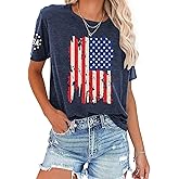 FCGHSII USA Flag Shirts for Women: Vintage American Flag Graphic Tshirts 4th of July Tees Patriotic Blouse Tops