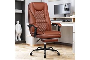 Guessky Executive Office Chair, Leather Reclining Big and Tall Office Chair with Foot Rest High Back Home Office Desk Chair Lumbar Support Ergonomic Office Computer Chair with Padded Armrests(Brown)