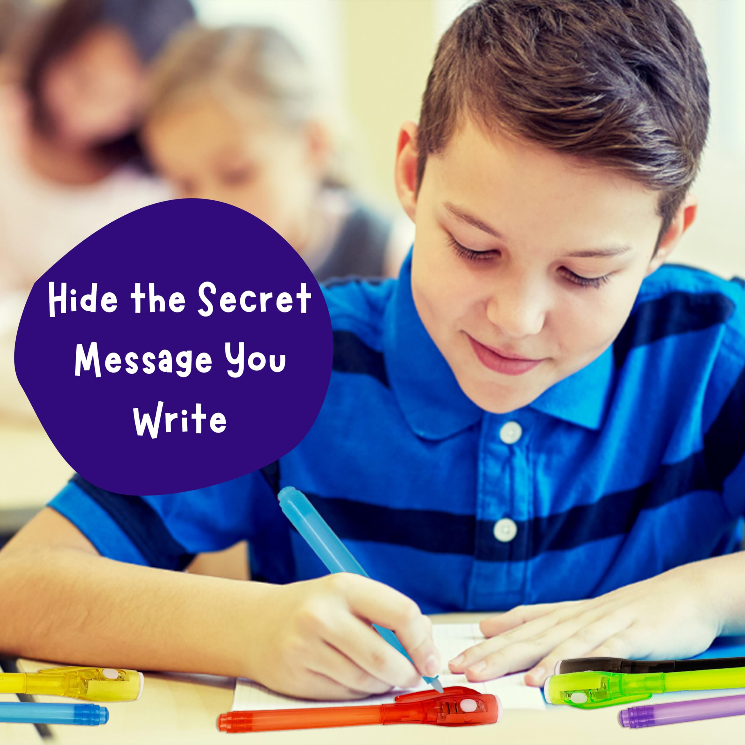 4E's Novelty 12 Invisible Ink Pen with UV Light, 12 Mini Top Secret Notebook and 12 White Goodie Bags - Fun Bulk Party Favors for Kids