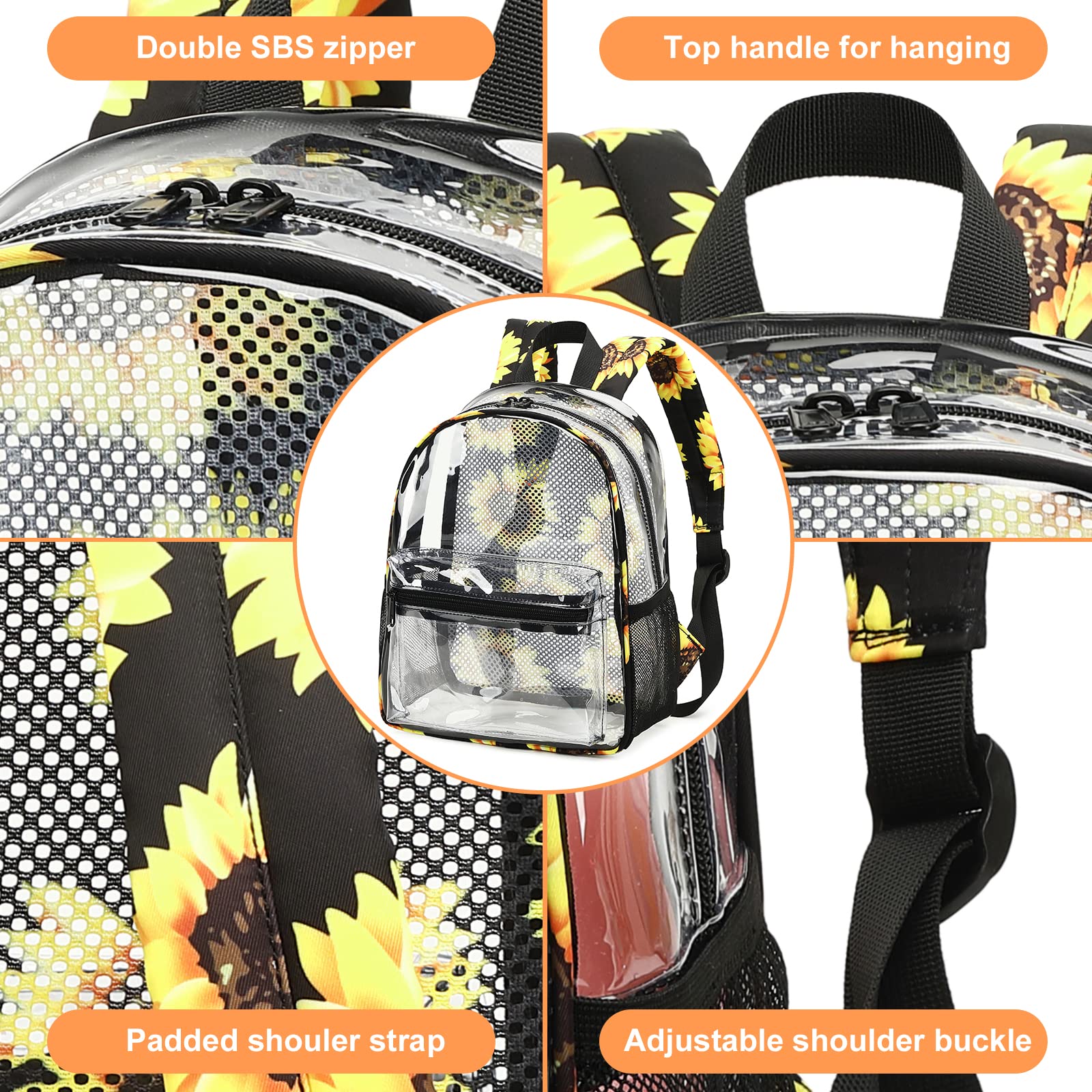 BTOOP Clear Mini Backpack for Stadium Events 12x12x6 Small Transparent Backpacks Plastic See Through Clear Bag for Concerts Work Festival Security Travel