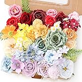 Muhanjia 38pcs Artificial Flowers Box Set, Silk Fake Flower for DIY Wedding Bridal Bouquet Corsage Centerpieces Decor Floral Arrangement Decor (Rainbow)