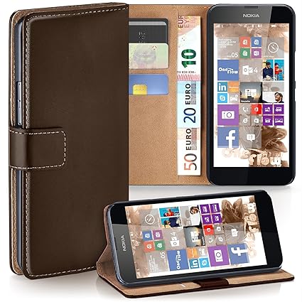 moex Nokia Lumia 630 | Hülle Dunkel-Braun mit Karten-Fach 360° Book Klapp-Hülle Handytasche Kunst-Leder Handyhülle für Nokia 