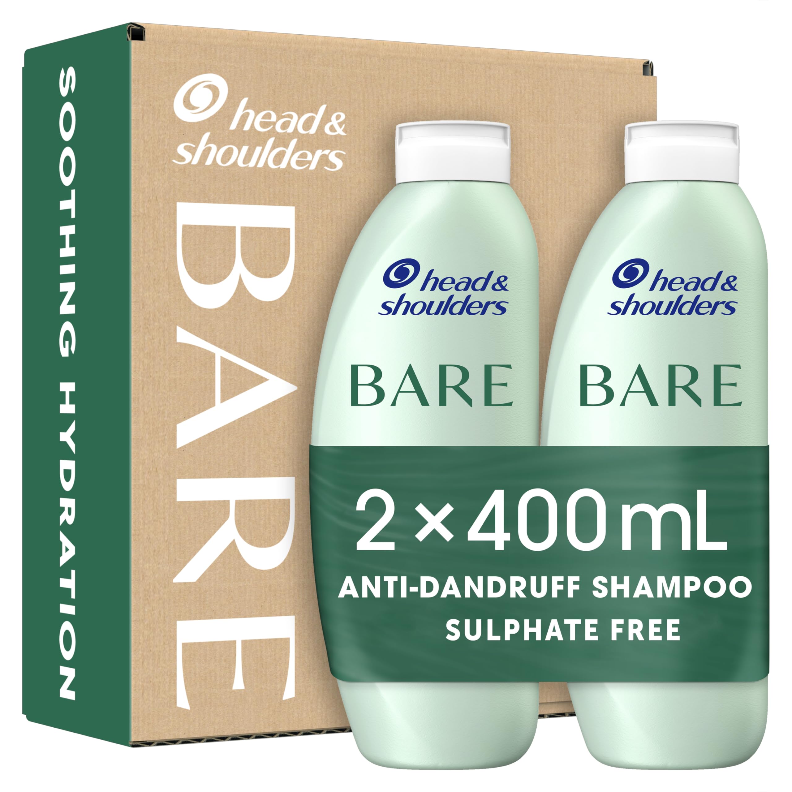Head & Shoulders Anti dandruff Shampoo, Soothing Hydration Sulphate free, 2 x 400 ml, Duo Pack. Bare Shampoo For Dry Itchy Flaky Scalp, Minimal Ingredients, Free from Dyes — image 1
