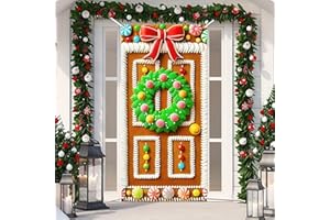 BlissYard Christmas Door Cover 71x35 Inch Gingerbread House Door Banner Merry Christmas Winter Porch Sign for Front Door, Farmhouse Holiday Entry Decor Indoor Outdoor Party Hanging Cover