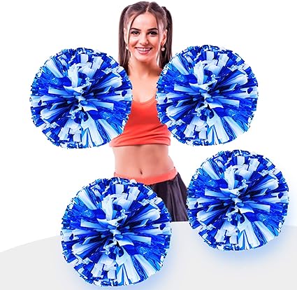 Amazon Com Auhoky 4pcs Metallic Foil Cheerleading Pom Poms Premium Cheerleader Pompoms Kit Cheering Hand Flowers For Sports Meeting Cheers Ball Game Dance Fancy Dress Night Party 6 Inches Blue White