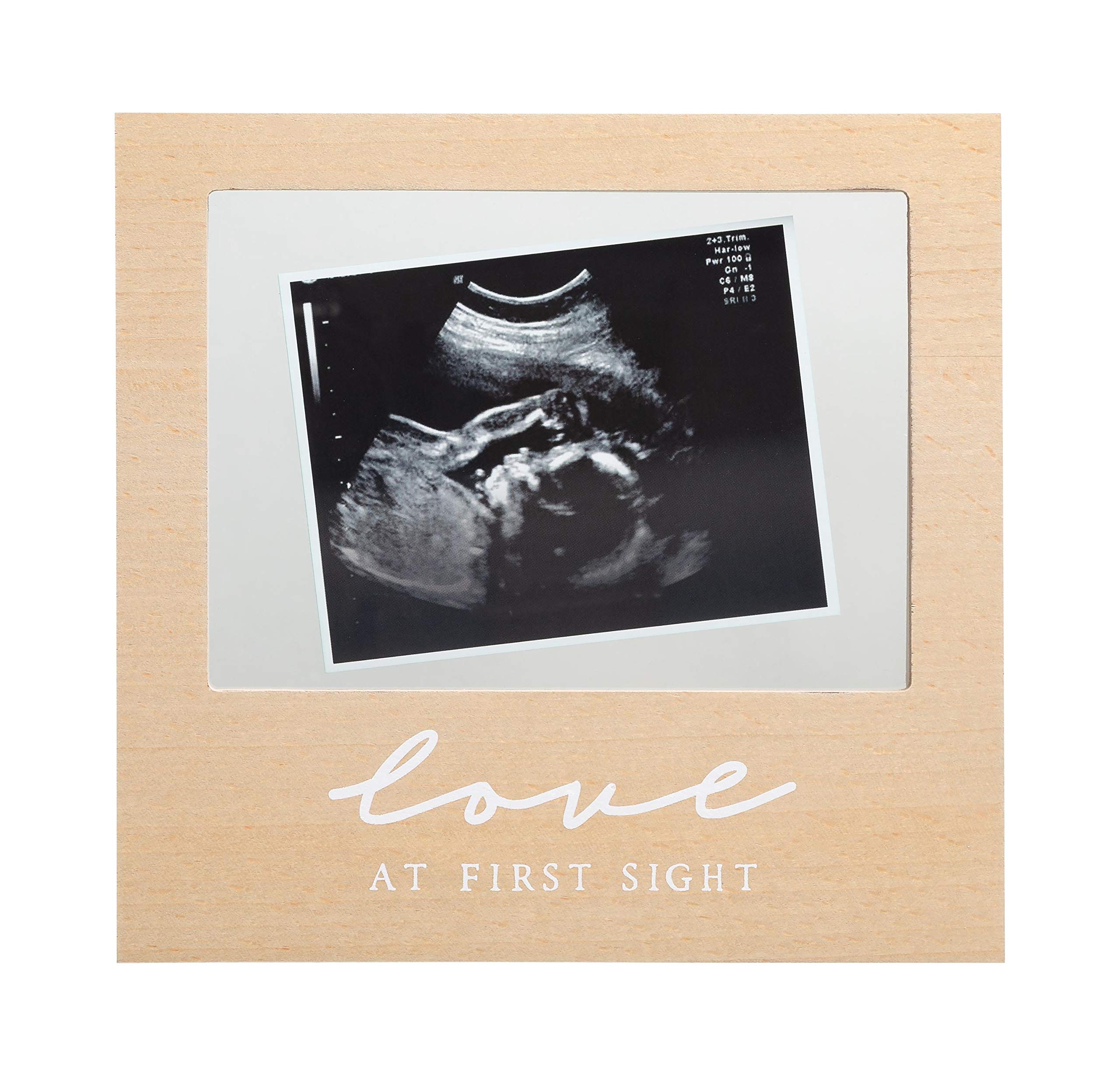 Pearhead Floating Sonogram Frame, Love at First Sight Wooden Ultrasound Frame, Gender-Neutral Gift