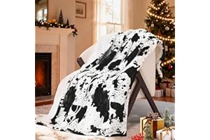 PTQ Black Cow Print Heated Throw Blanket 50"x60", Electric Blanket with 6 Heat Settings & 1-12H Timer, Cozy Soft Flannel Sherpa, Machine Washable, Warm Gift for Women