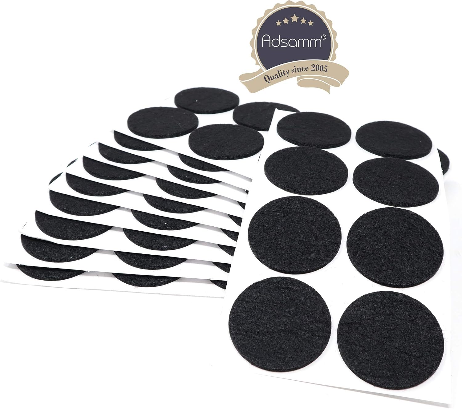 Adsamm® / 80 x self-adhesive felt pads/Black/ø 1.97'' (ø 50 mm) / round / 0.138'' / 3.5 mm thick stick-on furniture felt glides/Furniture & Chair Glides - Image 4