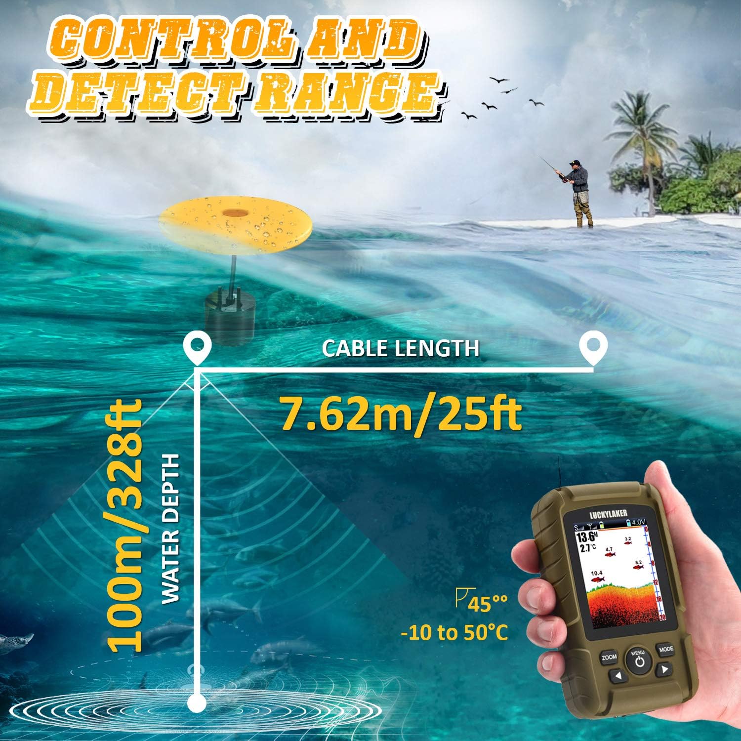 LUCKY Water Depth Fish Finders Waterproof Portable Fishing Fish Finder Display Handheld Ice Fishing Finder Sonar Sensor Transducer for Boat Kayak Sea Fishing: Sports & Outdoors