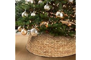 BAYN Christmas Tree Collar, 23.5’’ D Handmade Natural Water Hyacinth Christmas Stand Tree Collar Basket Base Cover for Holiday Decoration