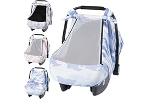 SMTTW Car Seat Cover for Babies, Stretchy Breathable Carseat Canopy with Peek Window, Multiuse Infant Stroller Cover for Baby Boys Girls, Privacy Sun Shade & Wind Protect for Summer (Camouflage)