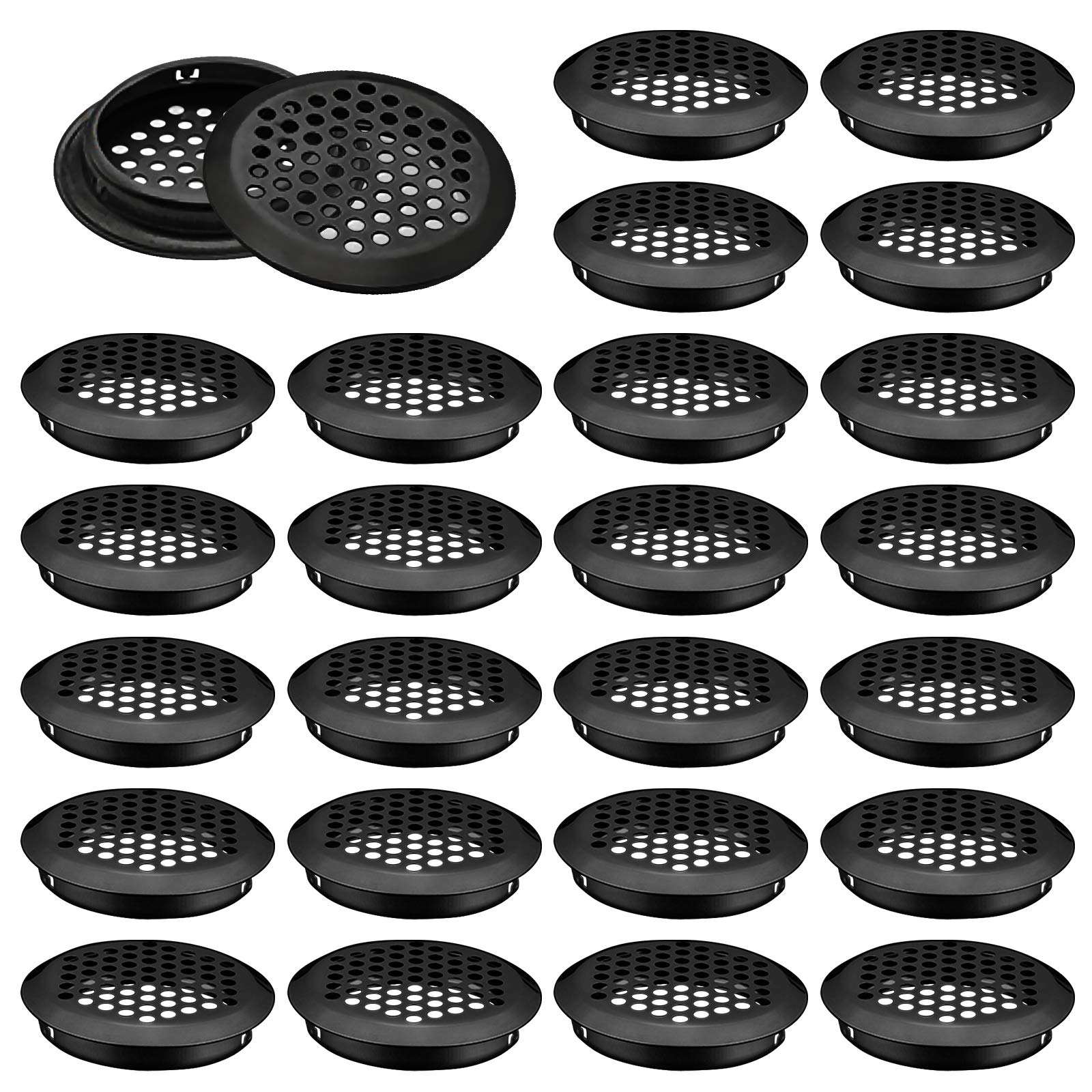 INCREWAY Air Vent Louver, 50pcs 53mm Stainless Steel Round Mesh Hole Circular Soffit Vent for Wardrobe Drawer Bookcase Kitchen (Black)