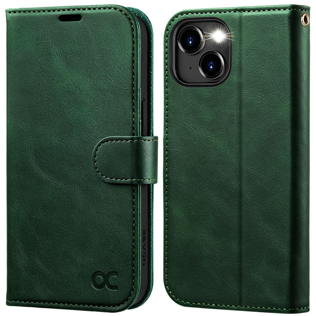 OCASE for iPhone 15 Case, Premium PU Leather Wallet Case Flip Phone Cover with[RFID Blocking][Card Holder][Shockproof TPU][Stand Function] for the iPhone15 6.1 Inch 2023 5G,Green