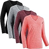 Moisture Wicking Shirts for Women Quick Dry Athletic Running Long Sleeve T Shirts Womens V Neck Workout Tops