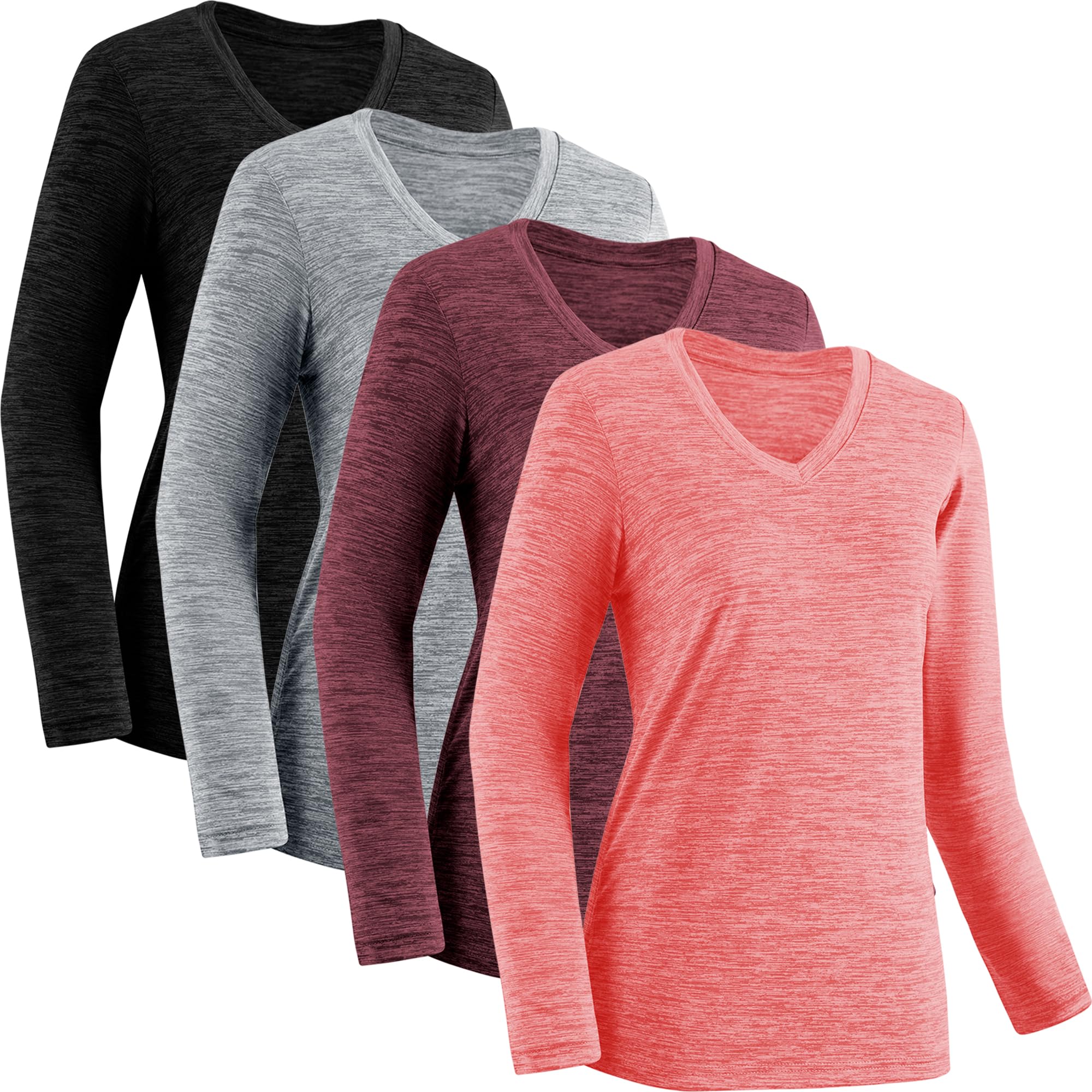 Moisture Wicking Shirts for Women Quick Dry Athletic Running Long Sleeve T Shirts Womens V Neck Workout Tops Image