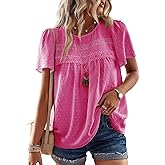 Falechay Womens Summer Tops Crewneck Short Sleeve Shirts Casual Chiffon Blouses Flowy Lace Hem Boho Clothing Trendy 2026