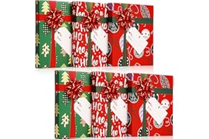 Outus 6 Pcs Christmas Gift Card Box Holder with Bows and Tags Xmas Gift Cards Present Wrap Boxes Mini Favor Boxes for Holiday, Birthday Party Decoration(Pine Tree)