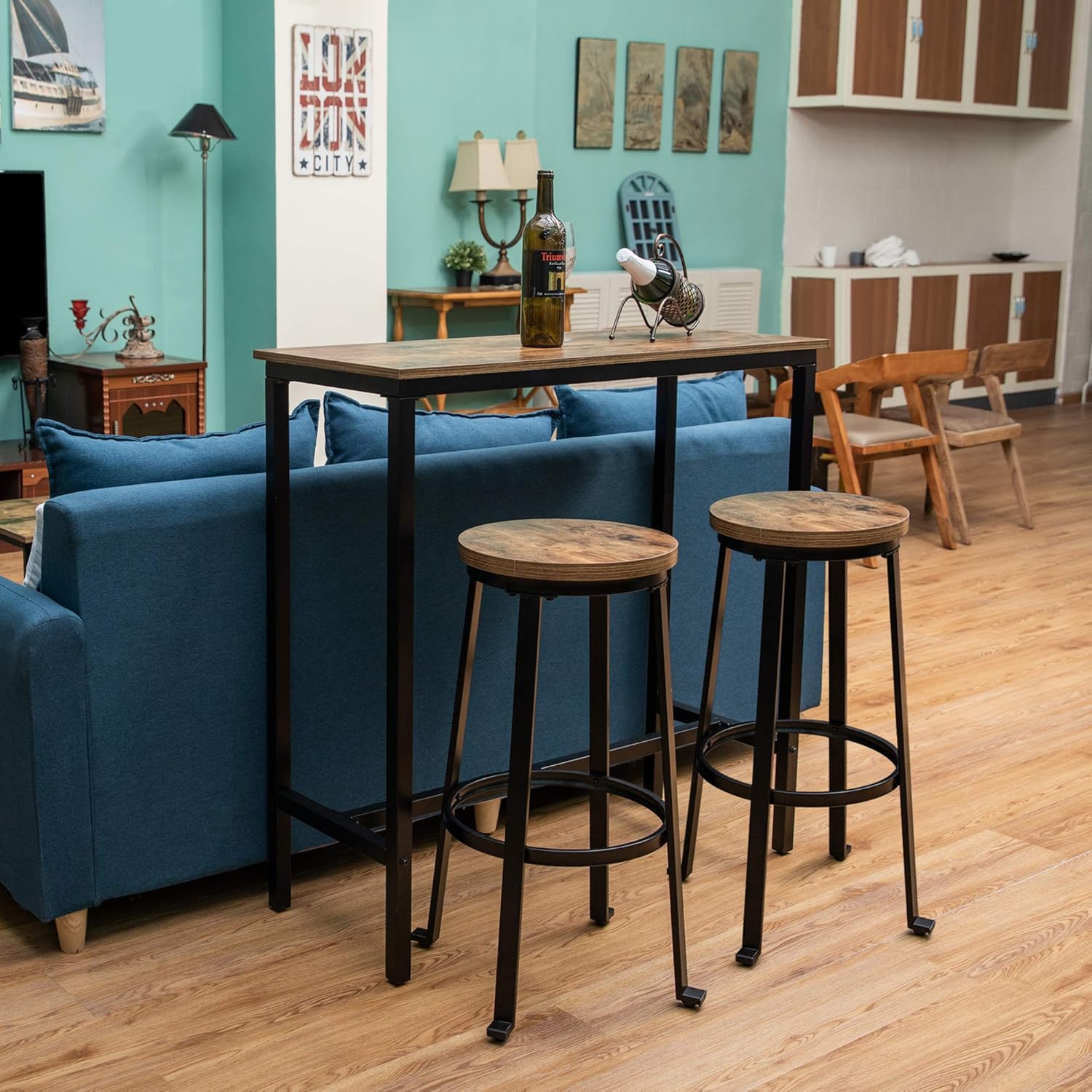 KOZYSPHERE 39.5” Pub Bar Table with Metal Frame, Pub Height Table Bistro Table Mini-Buffet Table Stand Desk Entry Way Table for Dining Room,Living Room (Indoor USE ONLY): Kitchen & Dining