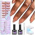 BTArtbox Almond Nail Tips - Brown Soft Gel Nail Kit with 150 pcs Medium Fake Nails, Gel Nail Glue, Top Coat, Nail Lamp, Pre-colored Press on Nails for Nail Art