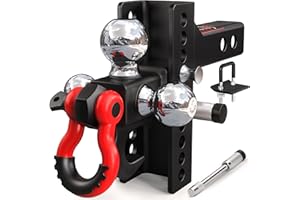 TYT Adjustable Tri-Ball Trailer Hitch for 2 inch Receiver, 4.5" Drop/Rise, Triple Balls (1-7/8", 2", 2-5/16") with Tow Hook & Shackle, 10,000 lbs GTW, 1,000 lbs TW, Pin Lock & Hitch Tightener