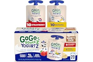 GoGo squeeZ yogurtZ Variety Pack, Strawberry & Banana, 3 oz (Pack of 20), Kids Snacks Made from Real Yogurt and Fruit, No Fridge Needed, Gluten Free, Nut Free, Recloseable Cap, BPA Free Pouches