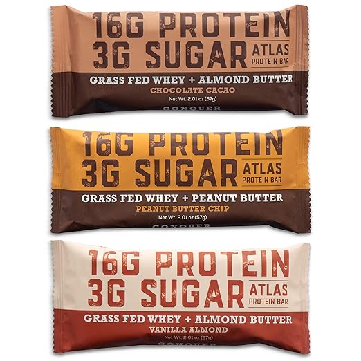 Atlas Protein Bar - Keto Friendly, Variety Pack (9-Pack) - Grass Fed Whey, Low Sugar, Clean Ingredients, All Natural, Gluten Free, Soy Free, and GMO Free best paleo bars