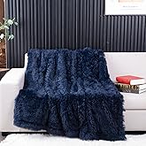 YUSOKI Long Faux Fur Throw Blanket for Sofa Couch,2 Layers,2.1lb,All Ages,Home Decoration, (Navy Blue,50" x 60")