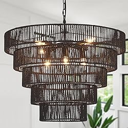 YOMECOO 25.6" Large Black Rattan Chandelier