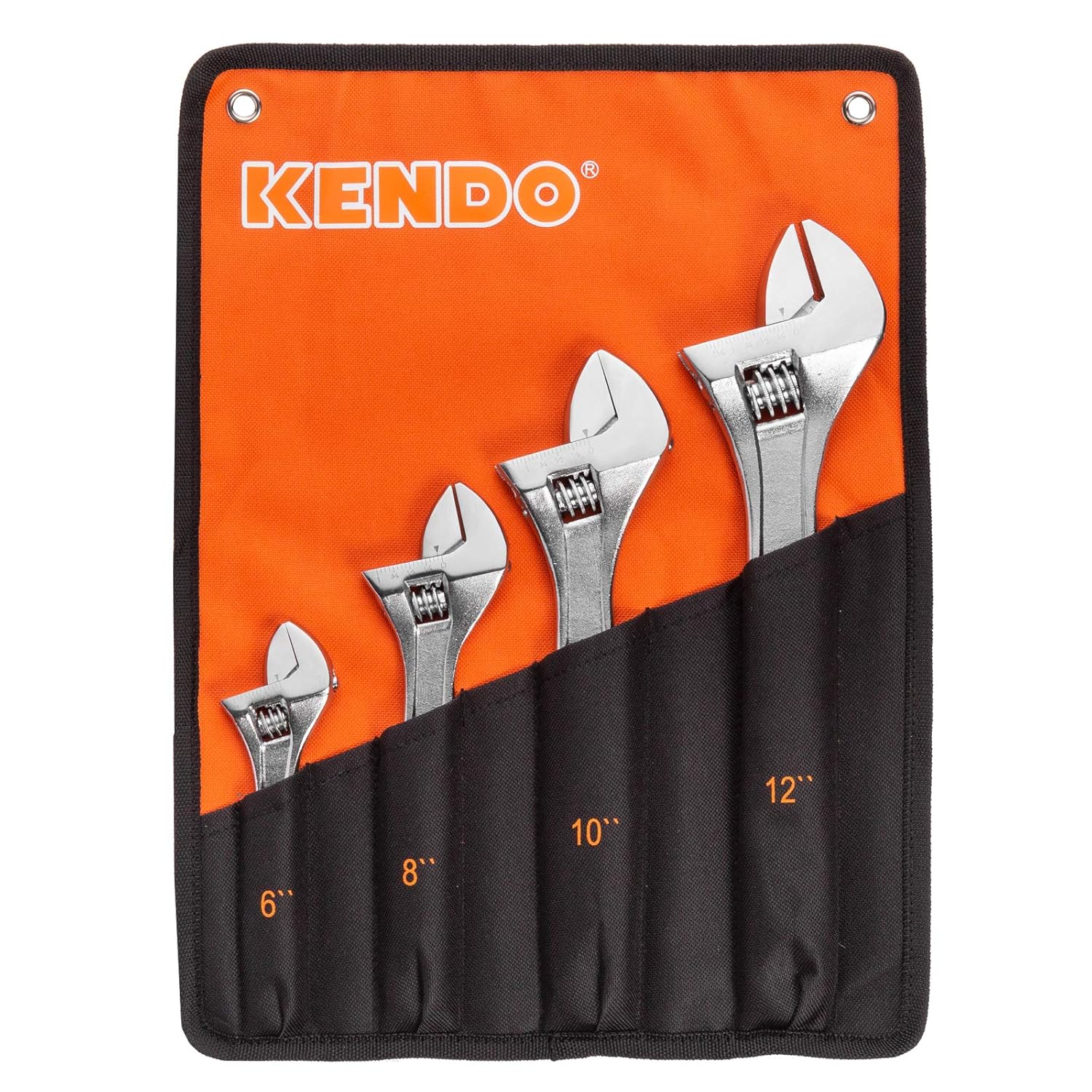 Set Contains 6 KENDO 4pcs Heavy Duty Adjustable Wrench Set Rollup