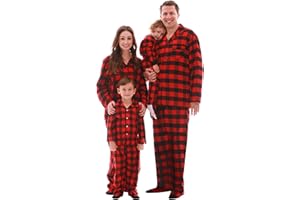 #followme Family Pajamas Buffalo Plaid Button-Front Microfleece Pajamas Set with Matching Socks