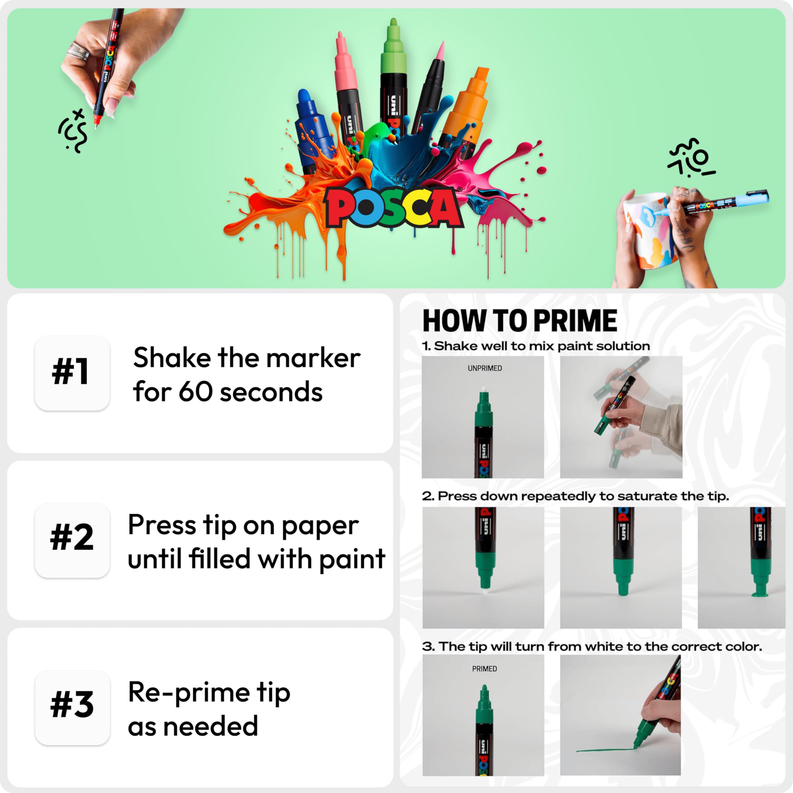 Posca Authentic Marker Set, 8 Professional Grade Markers with 8K Broad Chisel Tips