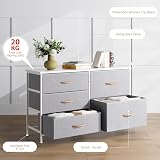 Nicehill Tall Chest of Drawers Fabric Dresser 5 Drawers Grey White view 5