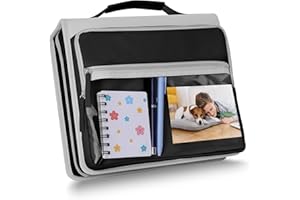 Ndsox Zipper Binder 3 Ring with Handle, 2 Inch O-Ring Document Organizer Middle School Binder with Zipper for Students, 5-Tab Expanding File Folder & 2 Mesh Pouches, DIY Clear Front Pocket, Black