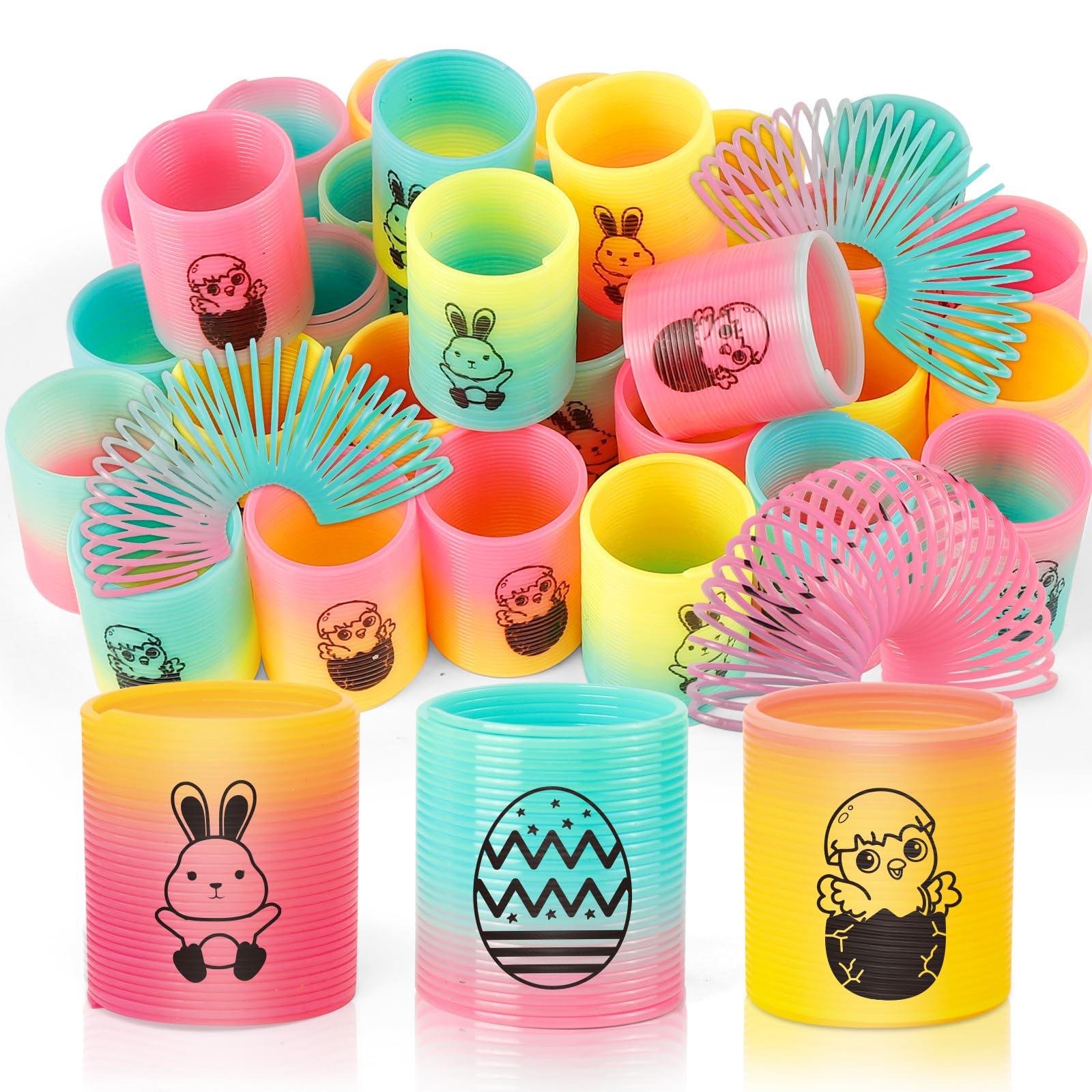 CLEVERZONE 36 Packs Spring Rainbow Magic Fidget Stress Coil Mini Springs Bulk Toys Party Favor Carnival Prize Goodie Bag Stuffers For Kids Boys Girls (Easter)