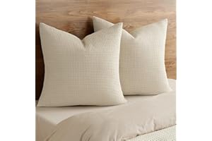PHF 100% Cotton Waffle Weave Euro Shams 26"X26", No Filling, 2 Pack Elegant Home Decorative Euro Throw Pillow Covers for Bed Couch Sofa, Linen