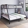 Olodumare Metal Full XL Over Queen Bunk Bed for Kids & Adults with Extra Thick Support Columns & Higher Guardrail, 2 Ladders, Squeak-Free, Heavy Duty, No Box Spring Needed, Easy Assembly, Black