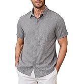Cqser Linen Shirts for Men Casual Button Down Short Sleeve Shirts Lightweight Cotton Mens Linen Shirt Summer Beach Shirts
