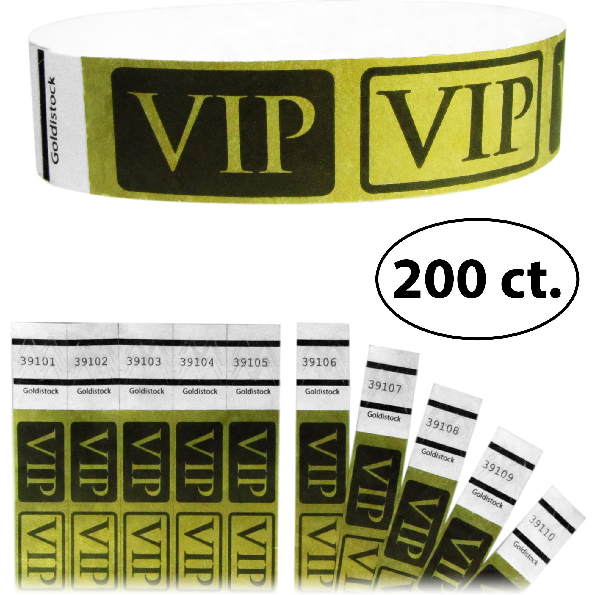 Goldistock 3/4" Tyvek Wristbands Vip Deluxe Metallic Gold 200 Count