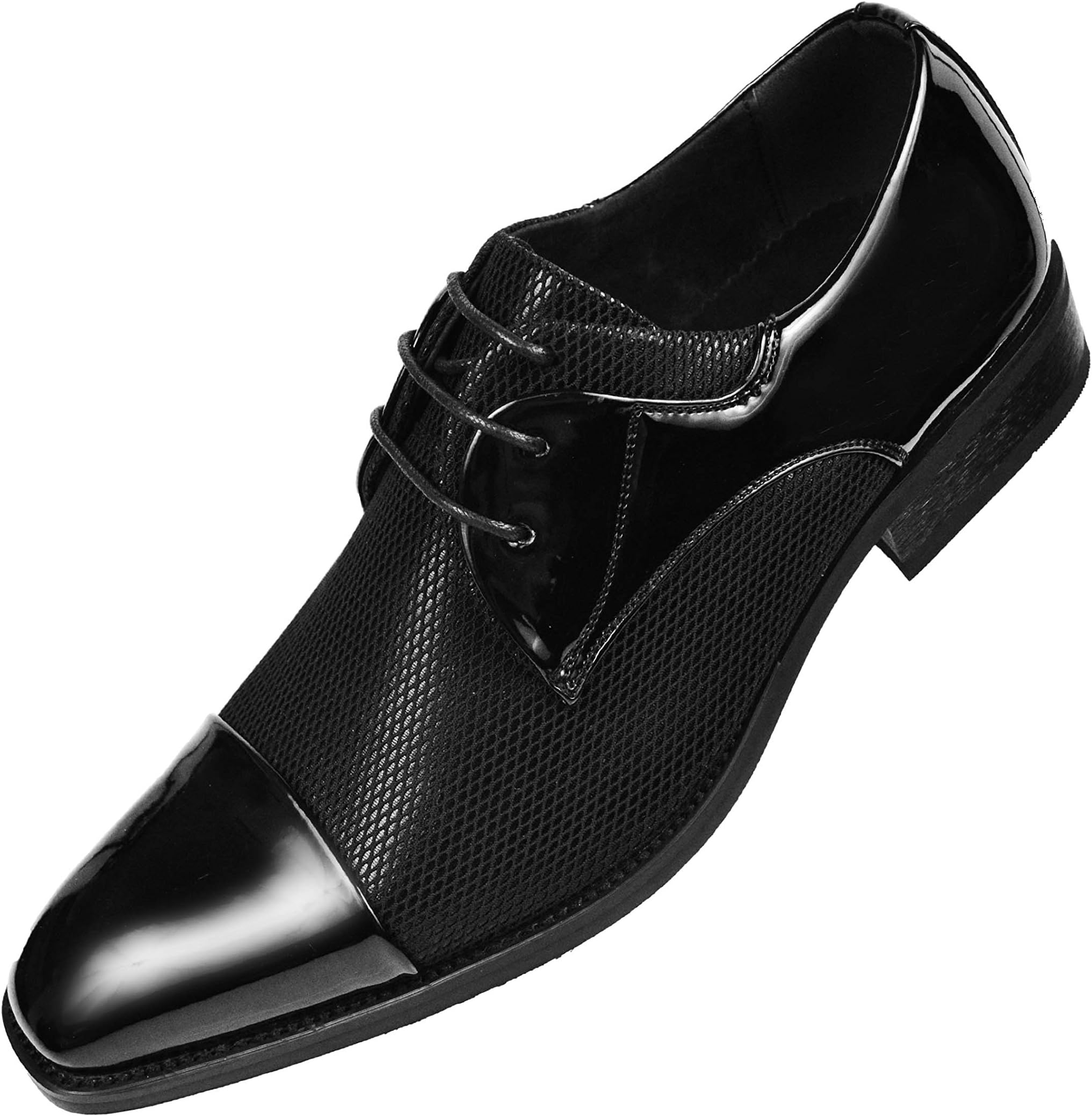 Amali Draper - Mens Shoes, Mens Oxford Shoes - Tuxedo Shoes - Two-Tone, Cap Toe, Lace up - Mens Dress Shoes - Trimmed with Black Satin Runs Small GO 1/2 Size UP