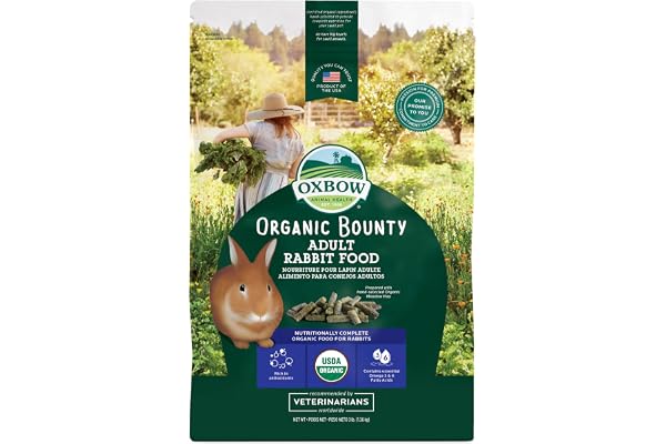 Oxbow Organic Bounty Adult Rabbit Food, Organic Rabbit Pellets, USA, 3 lb | Bunny Food for Adult Rabbits, Made with High Fiber Oxbow Hay, Vitamins & Minerals, Uniform, Prevents Selective Feeding