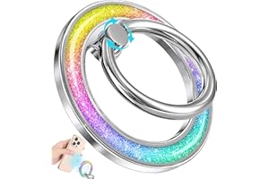 LISEVO Phone Ring Holder Compatible with MagSafe - Magnetic Cell Phone Grip for Women Glitter Magnet Removable Finger Ring Grip Stand Cute Girly Sparkle for iPhone 16 15 14 13 Pro Max Plus, Rainbow