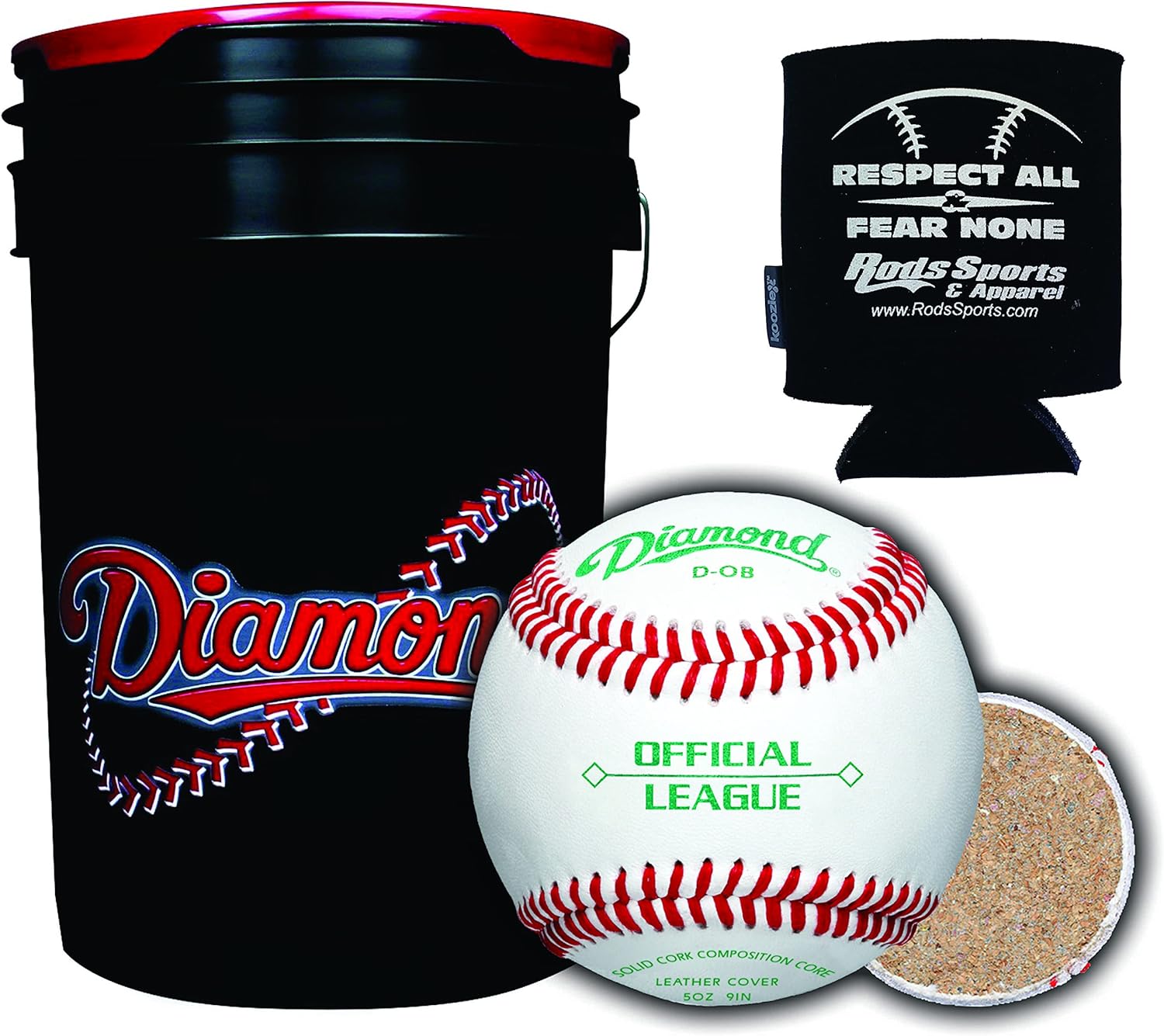Diamond Sports D-OB Baseballs in 6-Gallon Ball Black Cushion Lid Bucket 30 Balls with Rods Insulated Can Sleeve: Sports & Outdoors