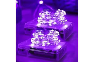 YAOZHOU Halloween Christmas Decorations Purple Fairy String Lights Indoor, Battery Operated with Timer, 2Pack Total 33FT 100 Led Mini Battery Powered Twinkle Mason Jar Waterproof Firefly Lights DIY Party