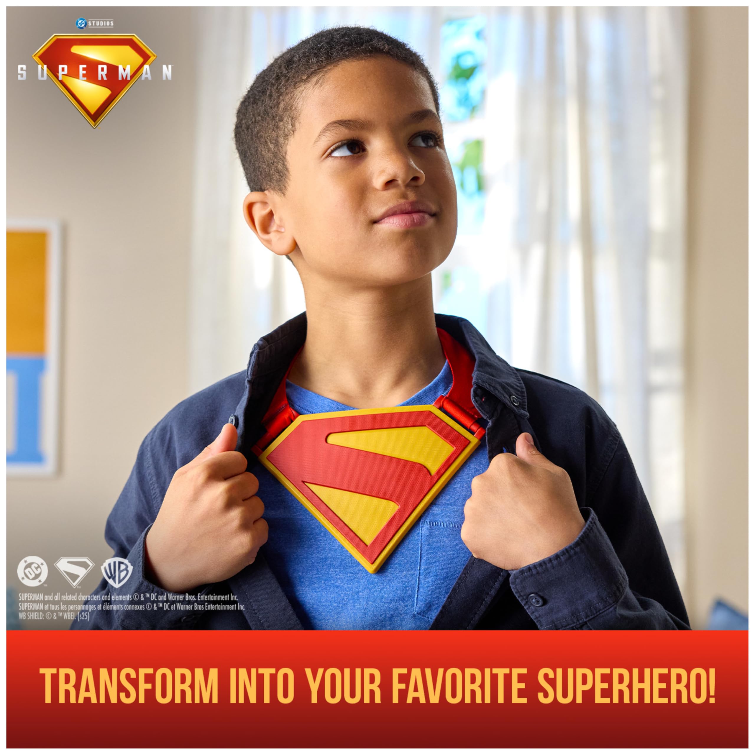 DC Comics SUPERMAN Power Cape Set, Super Heroes Halloween Costume for Kids with Iconic Chest Plate for Ages 4 and Up